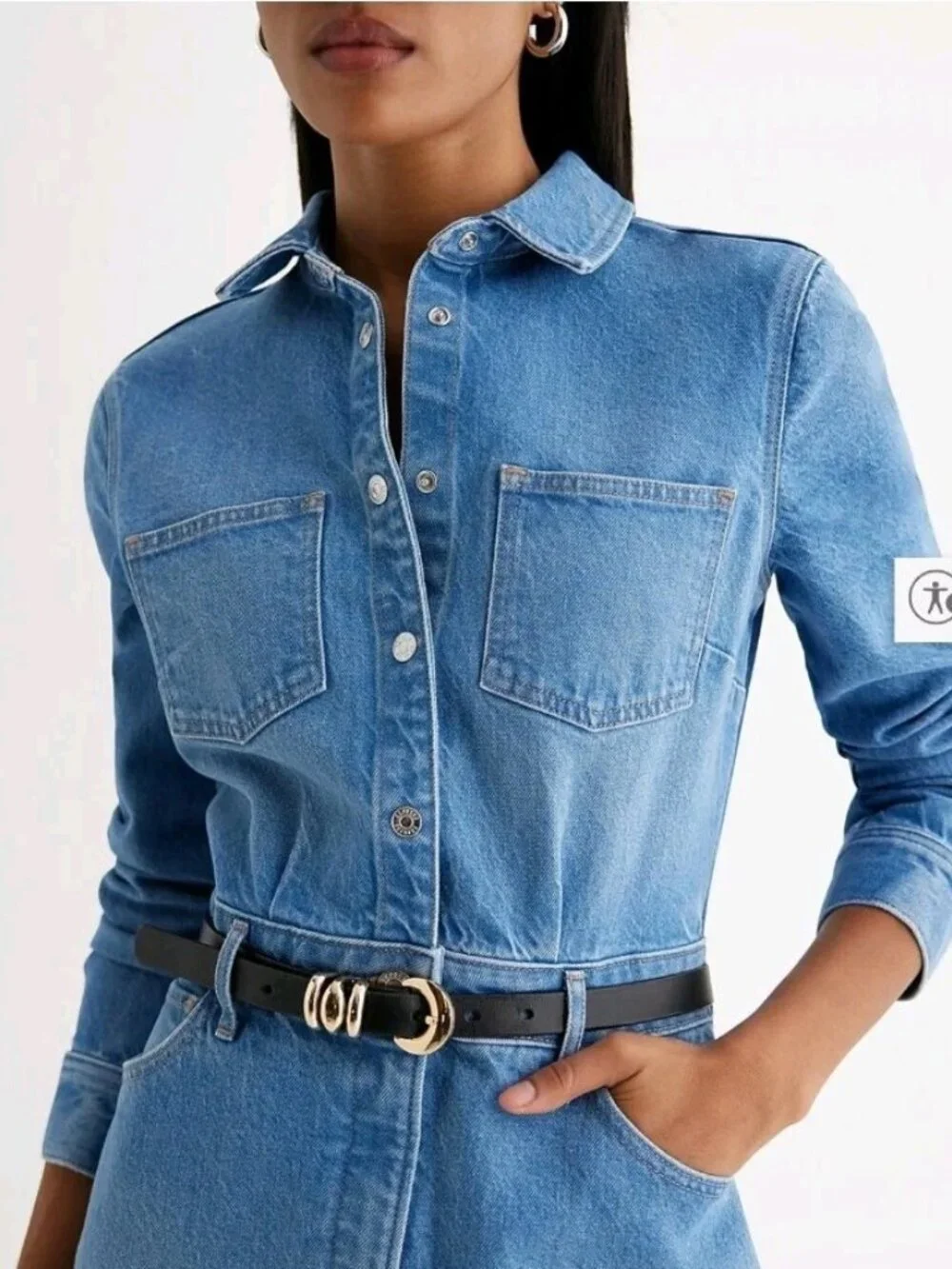 Express NWT Denim Button Long Sleeve Dress - Picture 2 of 13